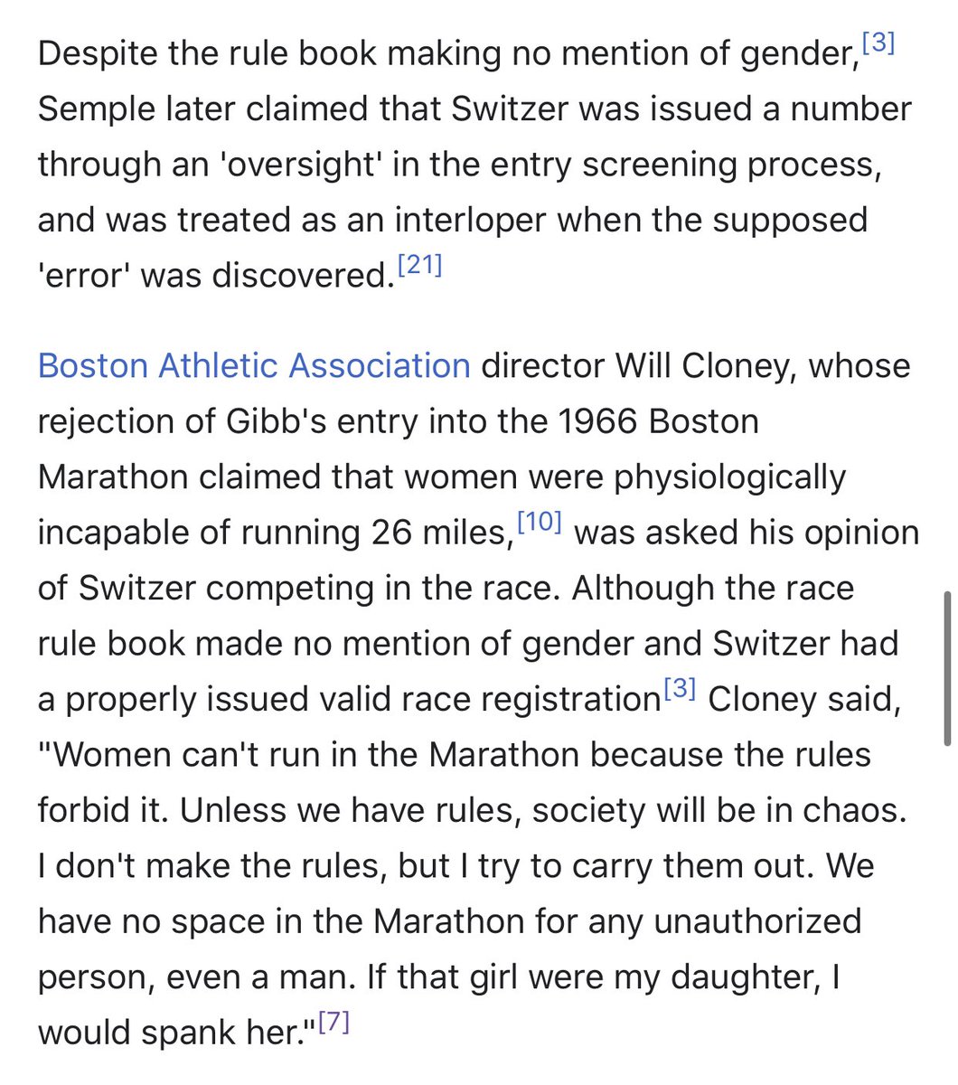 “Women can't run in because the rules forbid it. Unless we have rules, society will be in chaos. I don't make the rules, but I try to carry them out. We have no space for any unauthorized person, even a man. If that girl were my daughter, I would spank her.”—BAA Director