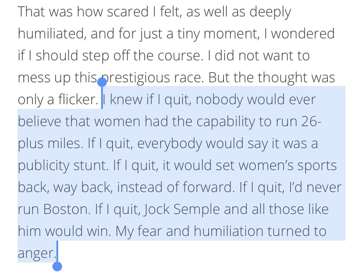 Women won the right to compete in the marathon six years after Bobbi’s first run, and five years after Katherine’s.Inspirational.