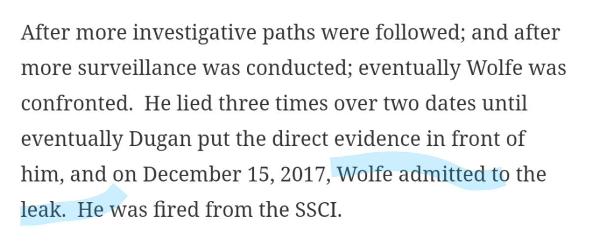 This never happened. Wolfe has never confessed to any leaking, only to lying about his relationships with reporters.