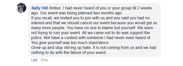 Not long after I posted this explanation from the other event organizer, her post is no longer visible on Amber Cummings facebook page. It doesn't fit that victim narrative, where Amber & the Proud Boys want to blame someone else for their own poor planning today.