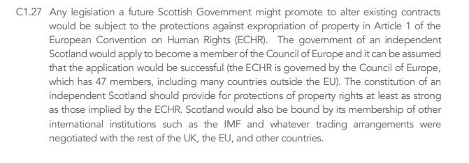 5. However, the SNP have conceded that forcibly converting all existing loans to a new currency is challengeable under the European Convention of Human Rights and therefore will not happen. From the SNP's Growth Commission Report:  https://www.sustainablegrowthcommission.scot/report 