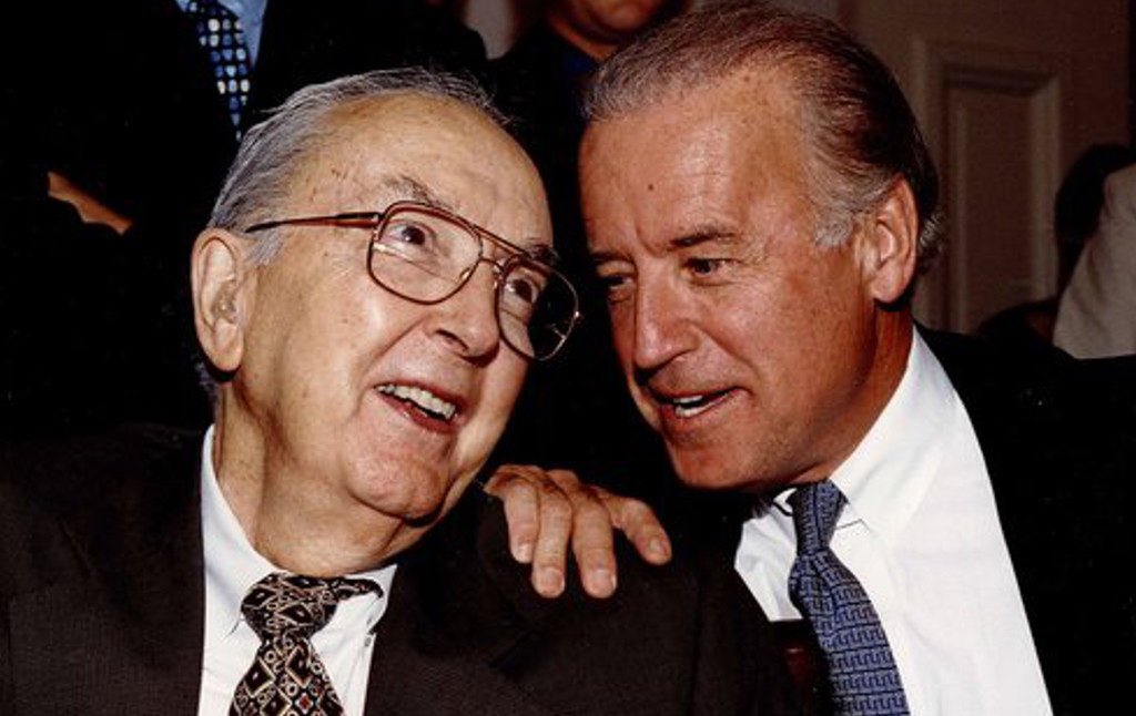 Joe Biden w/ his good friend, white-supremacist Sen. Jesse Helms. Helms & Jim Crow Joe worked together & passed anti-Black legislation.Like Joe, Helms wanted separate & unequal schools.Angry over integration, Helms use to call UNC the “University of Negroes & Communists”