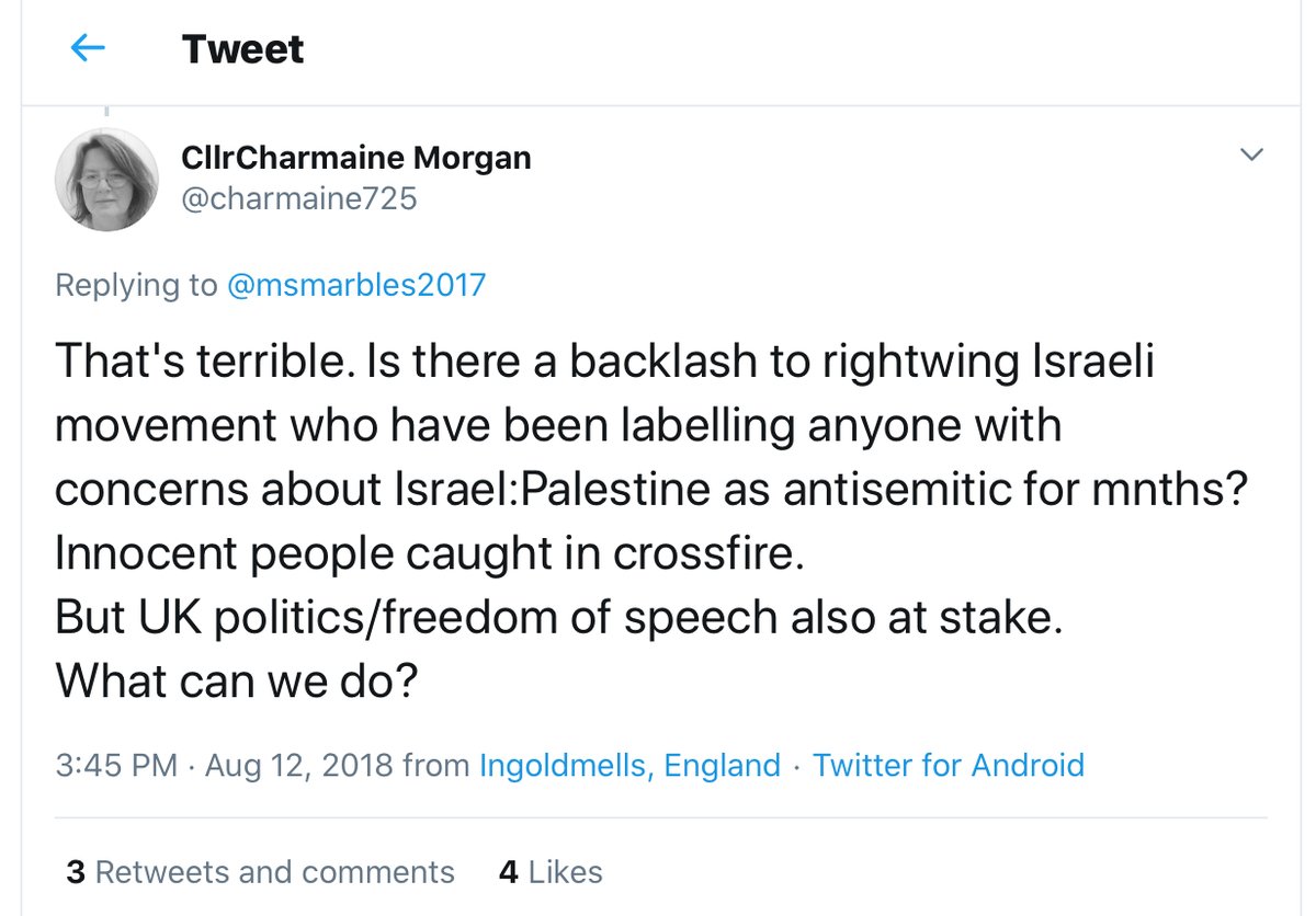 Here Cllr Morgan refers to a “right-wing Israeli movement” at work accusing innocent people of being antisemitic