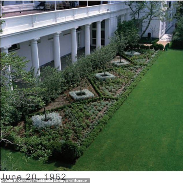 11. The ZigZag boxwood parterres are virtually exactly what Bunny Mellon designed as shown below. I believe they may have had to replace the boxwood with blight-resistant varieties though. (Note the monochromatic design.)