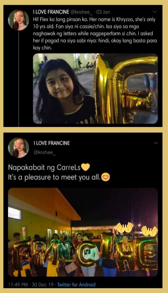 she even asked her father to accompany her on your event here in Nueva Ecija even though her father didn& #39;t allow her to go because the event will most likely to end at midnight.  @francinecarreld +