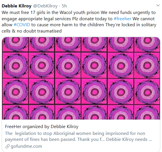 WgarNews's tweet photo. @kateju9 @blakandblack @Tiddapage @alimay101234 @NspTrp @MeganKrakouer @lynlinking @NatIndigTimes @GerryGeorgatos @anne_clothier @LadyPoop2 @BakchosGlass @WhteRbbnAdvocat @CartwheelPrint @JonesHowdareyou @Michz45 @GuardianAus @MigalooAllies @Surfinia4Planet @L_DeWeaver @DerekRobinson2 @MattMrn @rationalbitch @RobRobbEdwards @Boanz8081970 @RachelQuayle08 @virgotweet @PixieYugen @vmp9 @QandA @NITV @heystaceykay @BlackHeart_Bish #FreeHer #SistersInside Inc #DebbieKilroy @DebKilroy #DebKilroy https://t.co/GINybAYuAh Cc #ChangeTheRecord @Change_Record @FatherBob @joewilliams_tew @exquisite_xqsit @MigalooAllies @LynoreGeia @Ngaga_dji @Roxy_Moore_ @inmyblooditruns #WGARmob GoFundMe: https://t.co/s7CXNlcbTu https://t.co/o3hAV0egqP