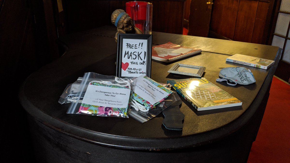 In June one of our members made and distributed masks for the building. Our members are investing their time and scarce money into keeping our community healthy and our building safe. What are we even paying the landlords for? #CancelRent2020  #WeTakeCareOfUs  #RentStrike