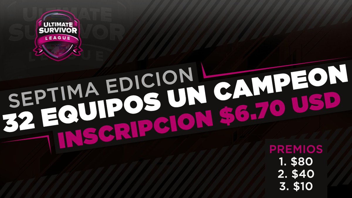 #USLValTerra

Con motivo del nuevo sponsor de la USL, les traemos un sorteo de 3 cupos para la #USLClashRoyale S7 con $130 USD en premios.

Requisitos:

• Seguir <a href="/USurvivorL/">Ultimate Survivor League</a> 
• Seguir <a href="/CSValTerra/">ValTerra</a> 
• Dar RT 🔄 y Like ❤️ 
Mencionar a su equipo.

Finaliza 29/Agosto.