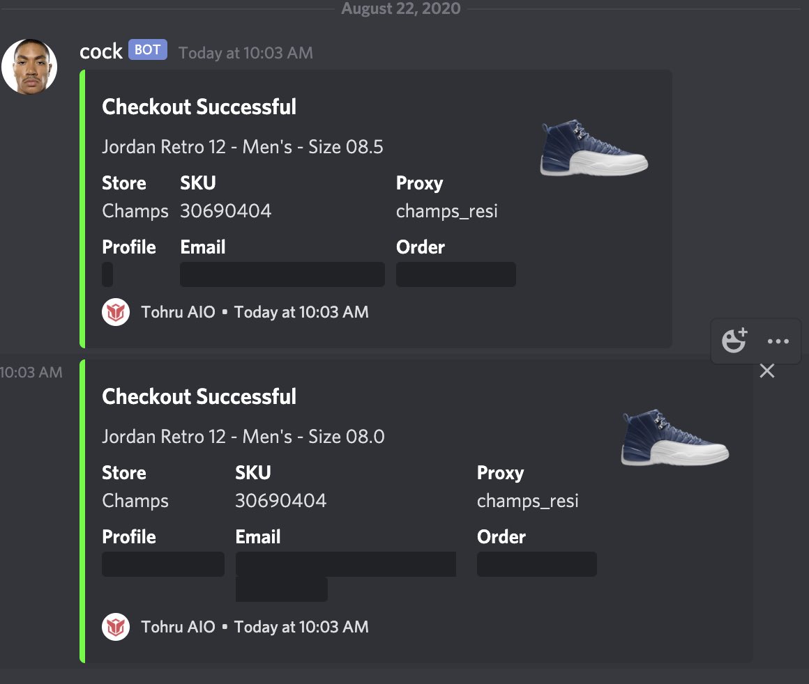 Had a great day today, my team @IgnusLabs popped off as well
Bot:
@KodaiAio @KodaiSuccess
@Splashforcebot
@cybersole @cyberaiosuccess
@ Tohru (RIP)
Proxy:
@ZoomProxies CL and Elite Resi
Group: @ZoomNotify @GFNF_ @theEssentials @100sn50s