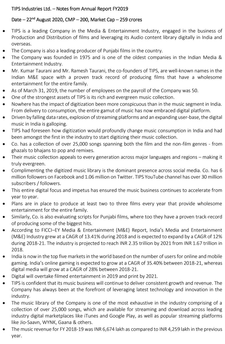  #TIPSIndustries - Notes from AR 2019 & other publicly available data, best viewed on smartphone screen!