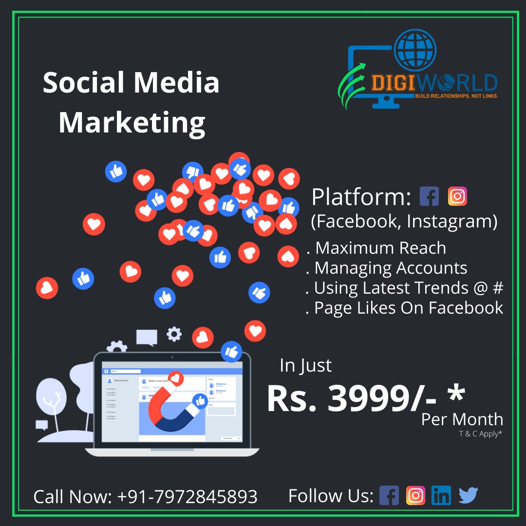 DigiworldA's tweet photo. Digiworld provide cost effective service of Social Media Marketing In just 3999/- Only.
✅ Facebook Marketing
✅ Instagram Marketing
✅ Lead Generation
For any Query Call us📞+91-7972845893
#DigitalMarketing #marketing #businessgrowth #realestate #facebookmarketing #india https://t.co/7RQbvDwUzw