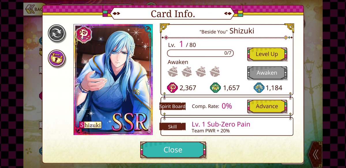 I impulsively pulled but got another SSR to come home and it's Shizuki 