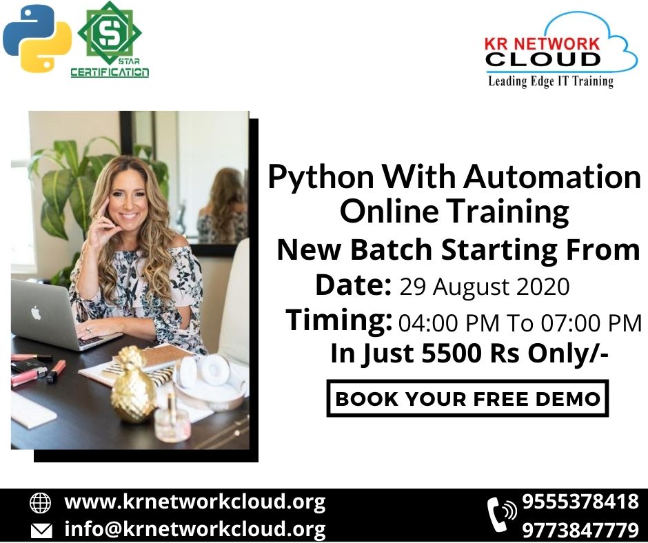Python with  Automation Online Training
Call us 9773847779, 9555378418
Visit at krnetworkcloud.org
.
.
#KRNetworkCloud #Python #PythonAutomation #online #Linux #AWS #DevOps #Pythontraining #Programming #PythonProgrammingLanguage