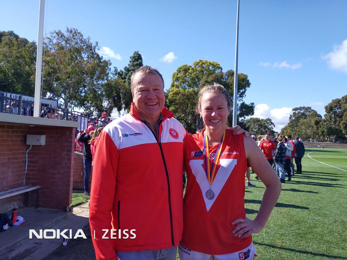 Congrats to the next generation of women in the family for winning a SANFL premiership in the same number, same position &amp; same team as her dad. Bek and Mick now both North Adelaide heroes. <a href="/benhook1/">Ben Hook</a> <a href="/NorthAdelaideFC/">North Adelaide FC</a> <a href="/Sanfl/">SANFL</a> really good story driving miles to be part of it.