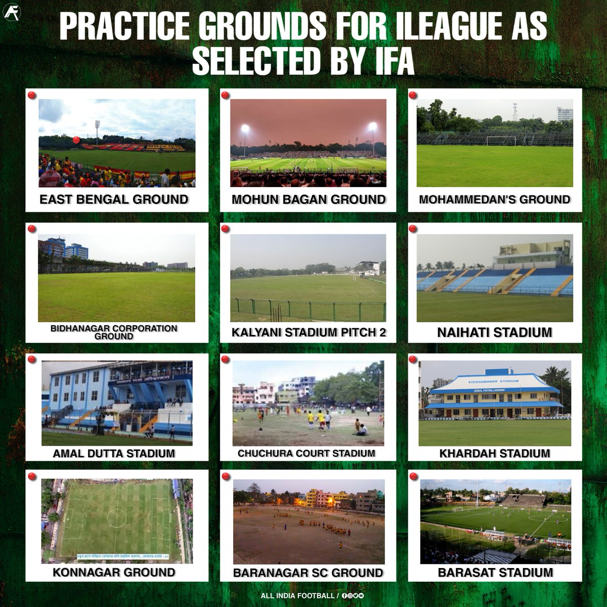 IFA had selected these 12 training grounds for the upcoming Ileague season🏟️🏆
.
.
.
#ileague #indianfootball #indianfootballleague #kolkatafootballfans #kolkatafootball #footballgrounds #eastbengal #mohunbagan #mohammedansportingclub #allindiafootball