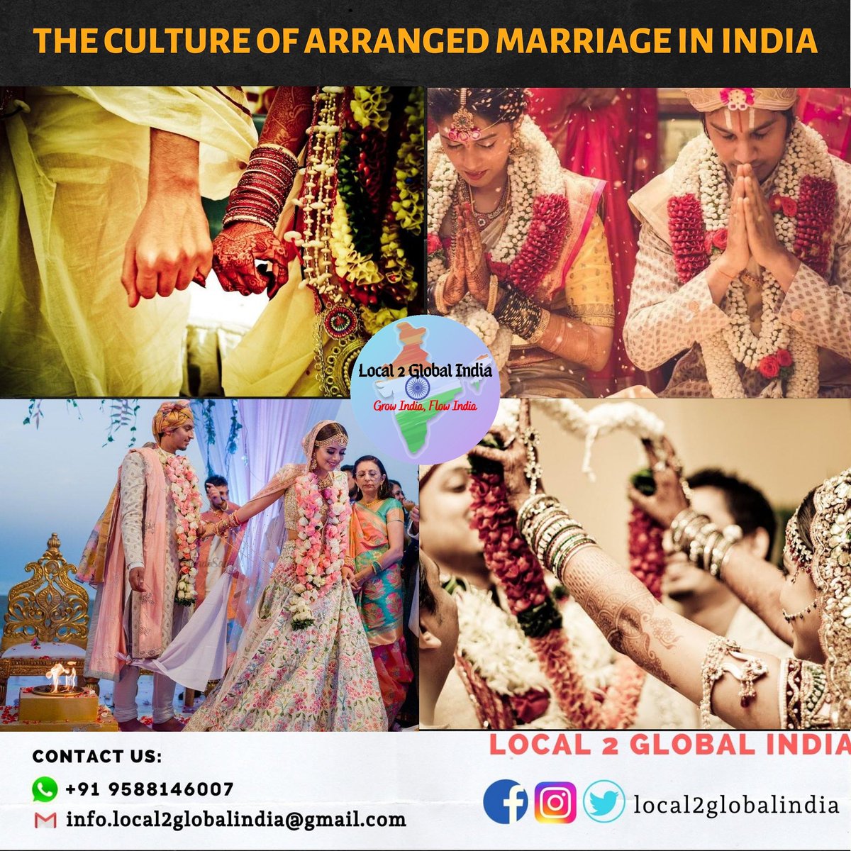 Local2GlobalInd's tweet photo. The arrange marriage concept in India traces its origin to as early as the Vedic times. Only 1.1% of marriages result in a divorce compared with over 45.8% in the United States.
#local2globalindia
.
#arrangemarriage #bride #lovearrangedmarriage #marriage #lovemarriage #wedding https://t.co/fHPR32hwLV