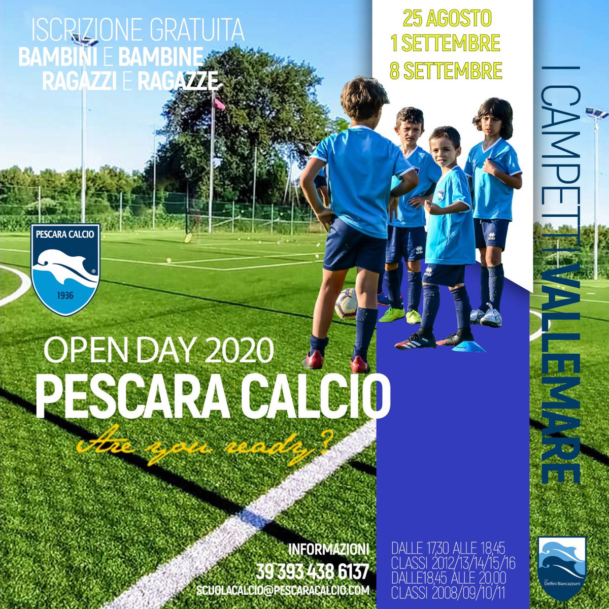 PescaraCalcio's tweet image. O P E N D A Y @scuolacalciopescara 👉 #25AGO #1SET #8SET le prime date per testare la tua passione per il calcio #BiancAzzurro #iscrizionegratuita