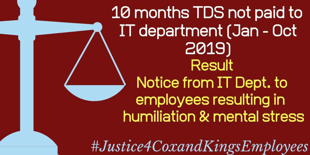 Mahimaverick's tweet photo. #Justice4CoxandKingsEmployees we won’t be able to file ITR’s for this year @IncomeTaxIndia as our TDS is deducted by @coxandkingsIN but not paid.. Please help us get our dues @justice4CNKEEA @LabourMinistry @NIA_India @India_NHRC @republic https://t.co/A18GBFtWif