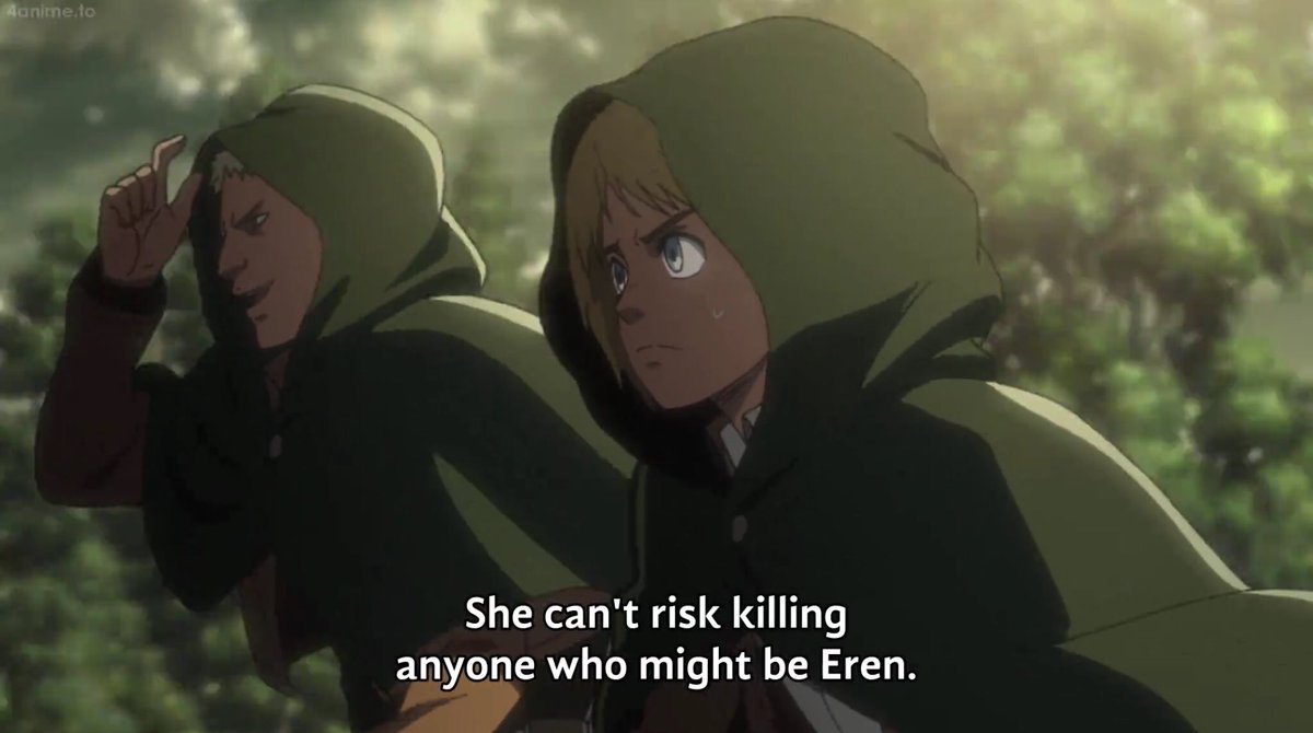 In the female titan arc, armin told jean and reiner to put their hoods up so that the female titan would not recognize them but before reiner attacked the female titan, he removed his hood. Also, we can see annie smiling at reiner. (the hints were everywhere )