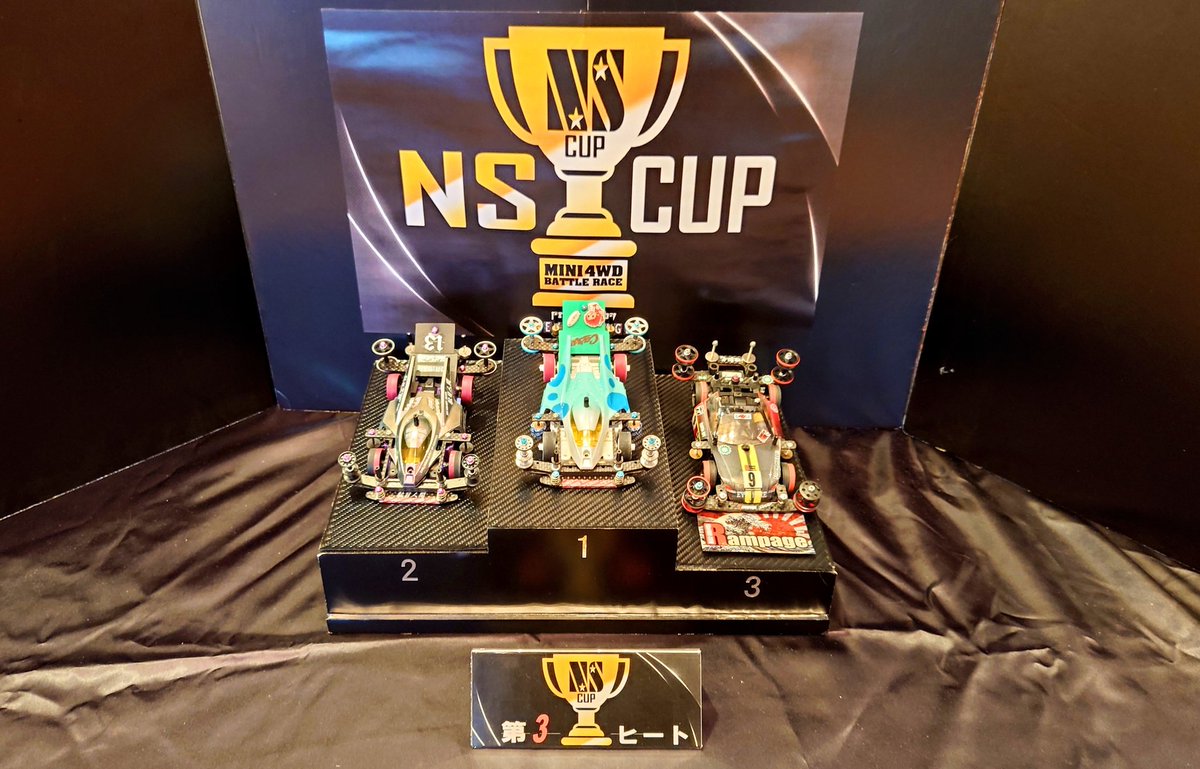 NScup_info's tweet photo. 【第3ヒート】終了致しました。

１位　アユ選手
２位　マコト選手
３位　北さん。選手

おめでとうございます！ 

この後、各ヒート1位を獲った
3名によるFinalレース！ https://t.co/TgduG6TMCF