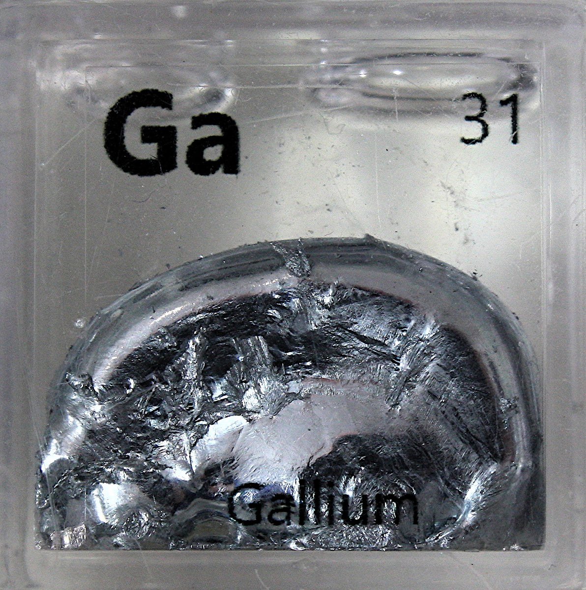 Gallium  #elementphotos, including a gallium nitride (GaN) Blue LED. Unlike M&Ms, gallium will melt in your hand (m.p. 29.76 °C).