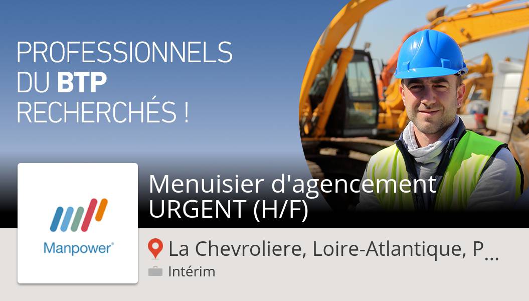 #ManpowerFrance recherche un(e) #Menuisier d'#agencement URGENT (H/F), postulez dès maintenant! (La Chevroliere, Loire-Atlantique, Pay...) #job workfor.us/manpowerfrance…