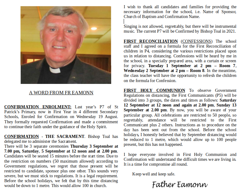 A word from Fr. Sweeney: