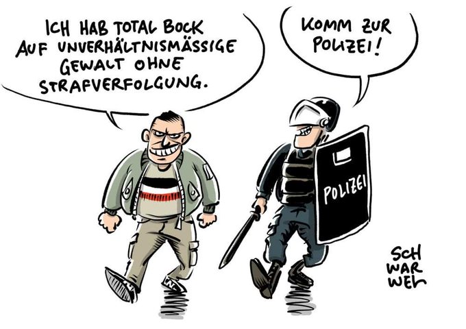 #Polizeigewalt #Polizeiproblem
#niemandmussbullewerden #nsu20 
#NoPolGBW #NoPolG 

[Quelle: schwarwel-karikatur.com / <a href="/TSchwarwel/">Tommy Schwarwel</a>]
