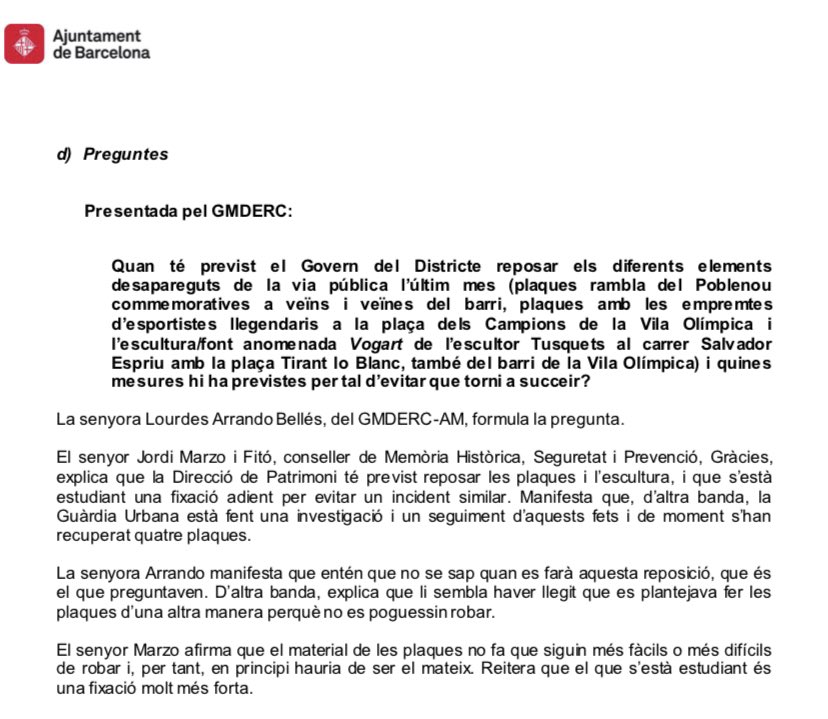 lourdesg2a's tweet photo. 07/03/2018 @ERCSantMarti vam preguntar al govern quan tenia previst tornar a posar, entre d’altres, les plaques robades de la #RamblaPoblenou. Ens van respondre q patrimoni estava estudiant el mètode de fixació. 2 anys després ja tornen a ser-hi. Bé està el q bé acaba. https://t.co/wdeTnEjIdu