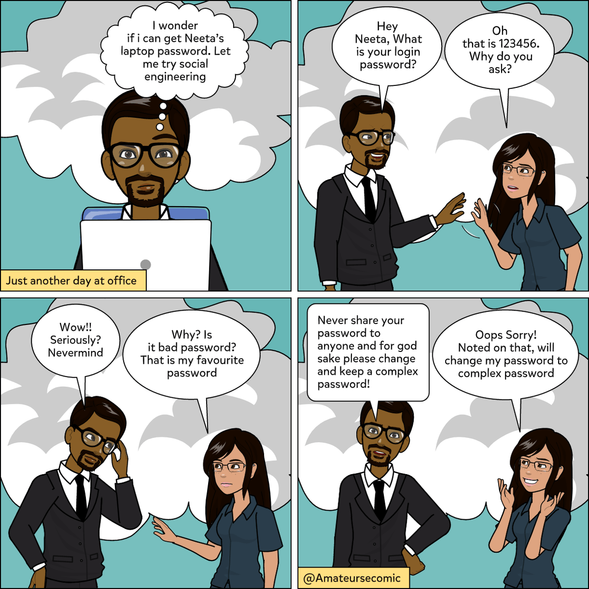 AmateurSecomic's tweet photo. What is your password?

#cybersecurityawareness #cybersecurity #password #informationsecurity  #infosec  #datasecurity  #security #socialengineering #networksecurity #cybersecurityexpert  #cybersecuritynews #comics #Infoseccomics https://t.co/BbWVjawoYp