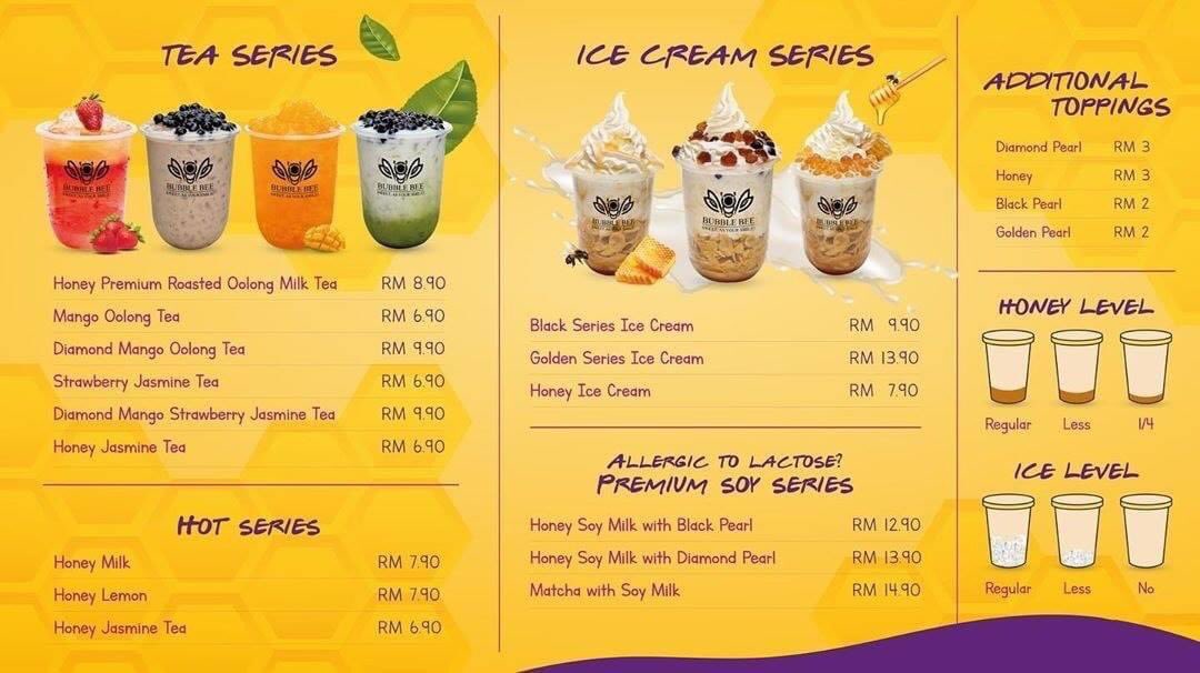 Menu  Bubble Bee Tea