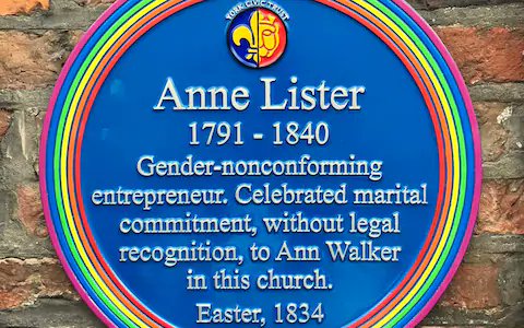 The first plaque had read "gender non-conforming entrepreneur" and was changed amidst concerns that Anne's sexuality was not being made visible - you'll notice that the wording about her union was also modified, with a slightly more specific phrasing in the new plaque