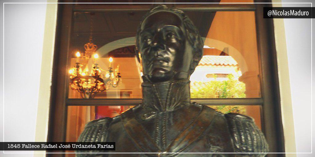 NicolasMaduro's tweet photo. Rendimos homenaje a un Gigante de la historia, el G/J Rafael Urdaneta. Héroe de la independencia con un elevado nivel de compromiso por el proyecto bolivariano. A 175 años de su paso a la eternidad, las y los patriotas, nos llenamos de su fuerza y ejemplo de lealtad suprema. https://t.co/LdsCVNHlu7