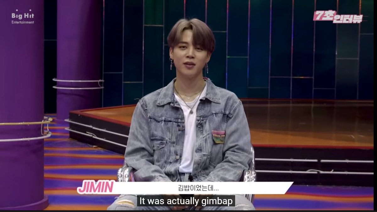 Q: what do you want to eat after this interview/filming? (i forgot the exact words): hmmm *thinks*: peaches? *laughs**time ends**realizes what he really wants to eat*: oh.. it was actually kimbap..KSKDASJDSKDF WHAT A CUTIE #MTVHottest BTS  @BTS_twt