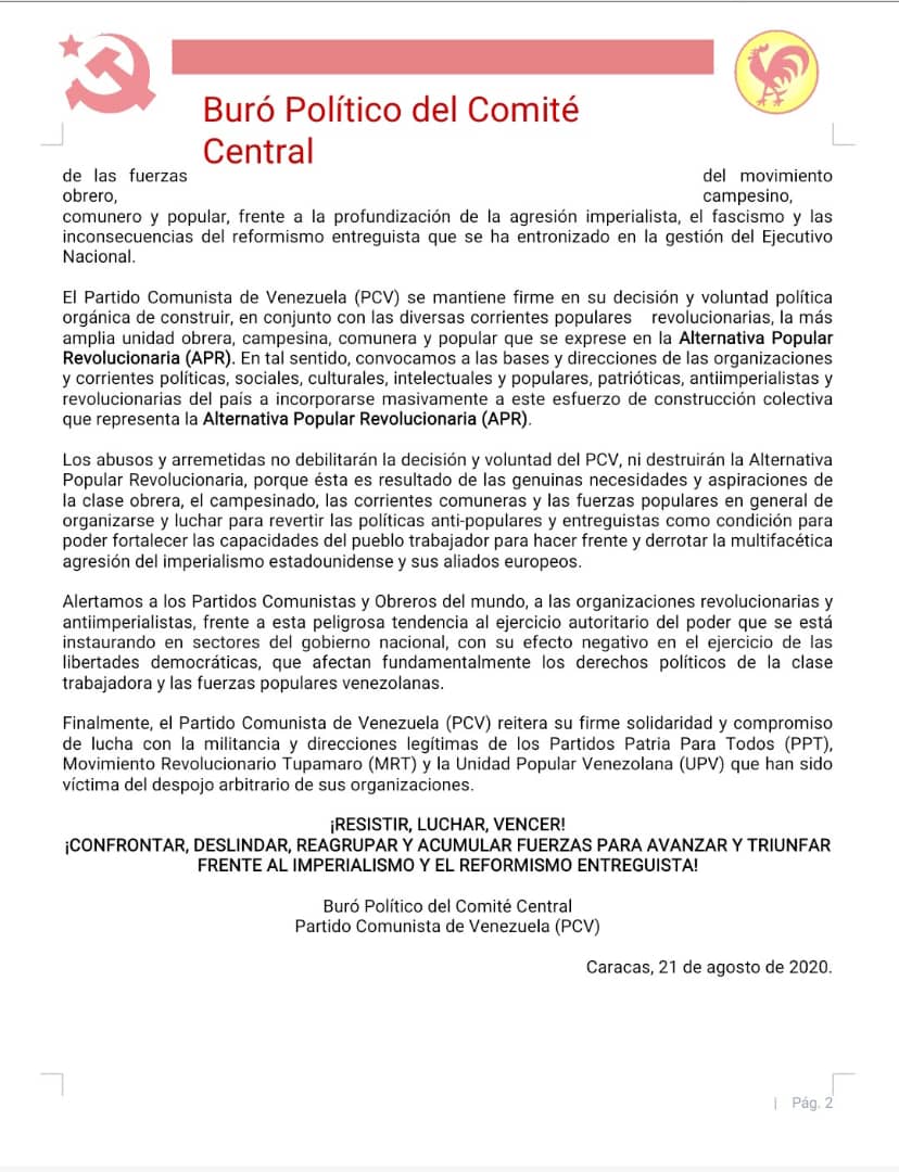 #23Ago COMUNICADO | Declaración del Partido Comunista de Venezuela ante el asalto del Tribunal Supremo de Justicia contra el Partido Patria Para Todos <a href="/PPTOficialve/">PPT OFICIAL VENEZUELA</a>