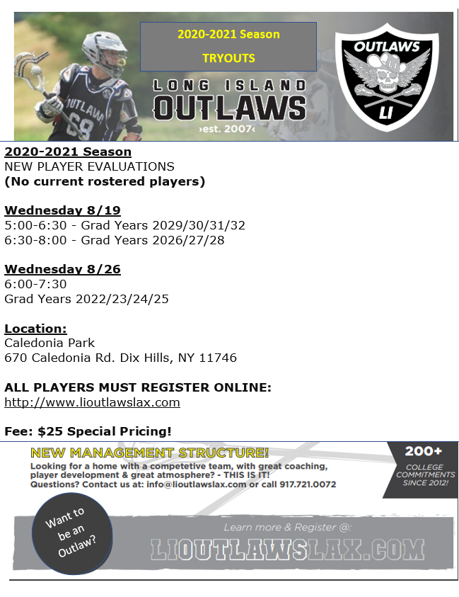 What to be an Outlaw?
Tryouts this week , Wednesday 8/26...
#backofthecage#longislandoutlaws#huntingtonmoms#commackmoms#smithtownmoms#kingsparkmoms#northportmoms