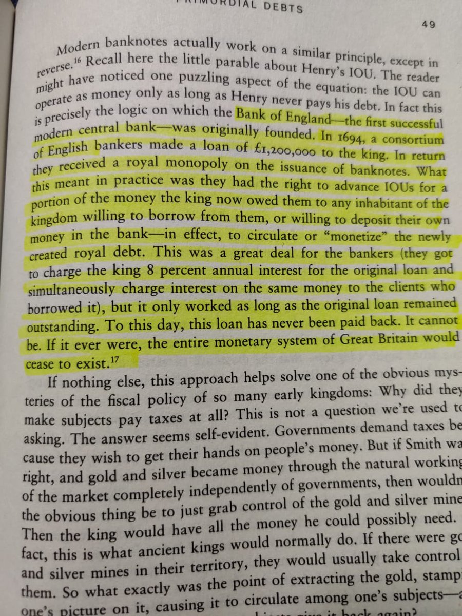 So how does one make the jump from being an accounting tool to being a currency? By state intervention. Bank of England, the first central bank in the world was formed thanks to this only