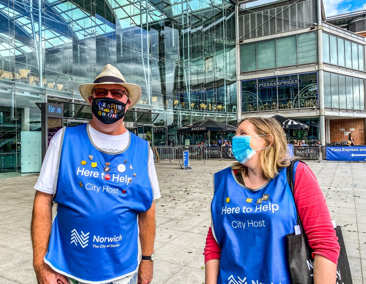 NorwichCityHost's tweet photo. The Saturday team were out yesterday #heretohelp #cityhosts a great dynamic duo under those masks 🦸‍♂️🦸‍♂️ #kapow #NorwichBIDUK @VisitNorwich @moreNorwich 😷 #weloveourcity 👋 https://t.co/yo3Nf3Yu5d