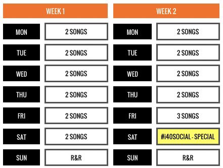 On the Saturday of each Week 2 we will be hosting a special Virtual  #i40social on Mixlr, broadcasting all 23 finalist songs in a DJ setChat is available so people can discuss the songs, their predictions etc Should make for a great party 