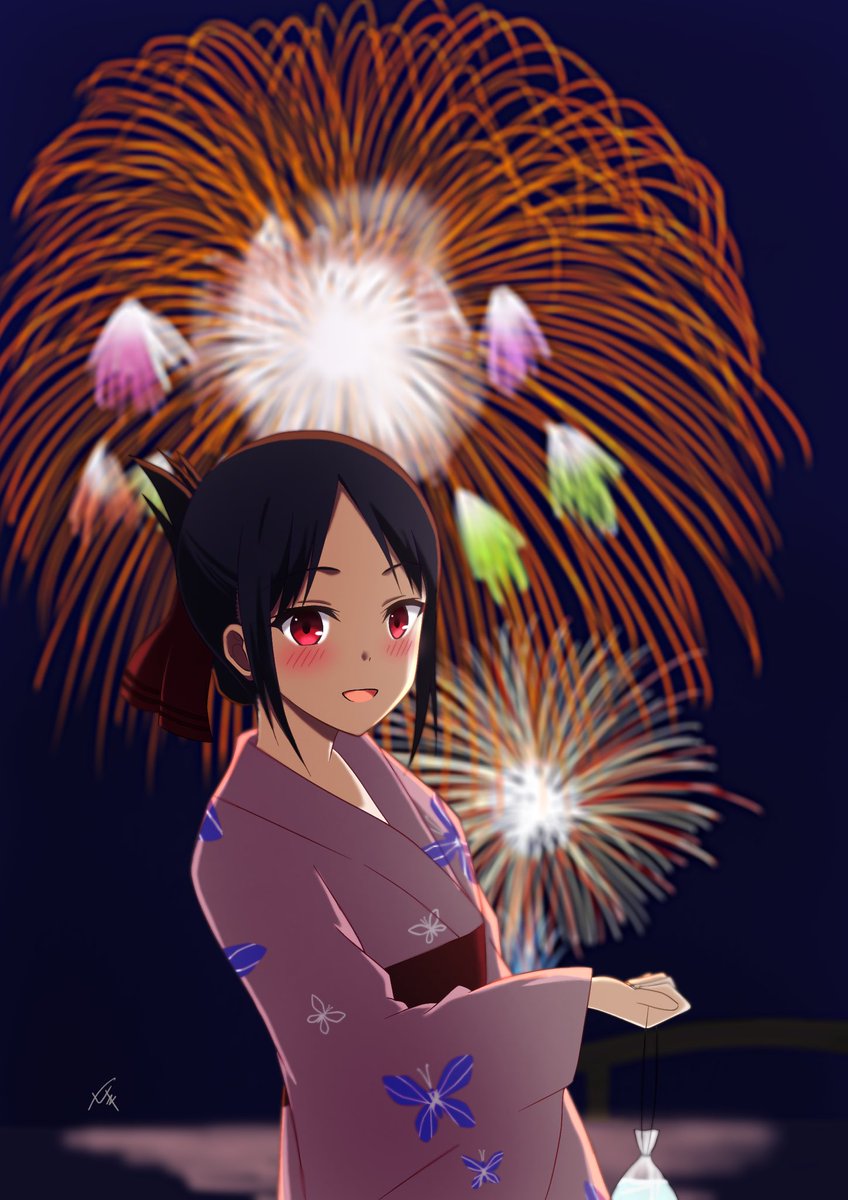 夏の華 夏ですね かぐや様は告らせたい 四宮かぐや 花火 しーキのイラスト