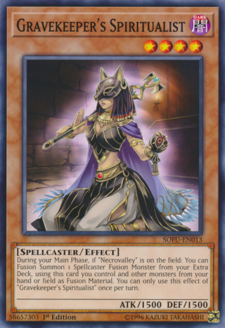 The Yu-Gi-Oh! card Gravekeeper's Spiritualist features an Egyptian-themed  catgirl. (submitted by @VisibleGiants)