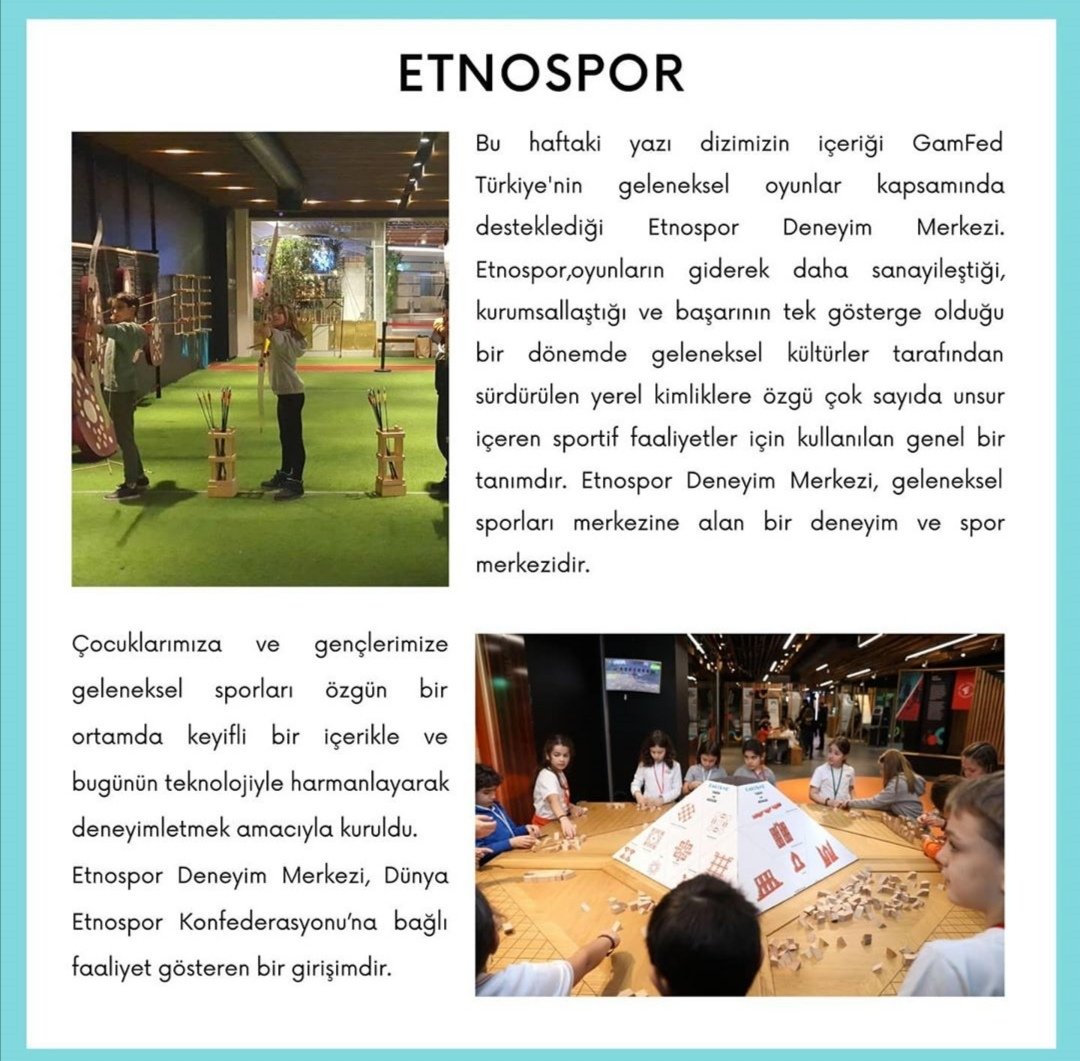 GamfedTurkey's tweet photo. Geleneksel Oyunlar Yazı dizisinde bu "ETNOSPOR"
Gönüllülerimizden @EsraKaradumane sizler için yazdı.
ETNOSPOR nedir hep beraber öğrenelim. #oyunlarıngücüadına #oyunagel #oyunlaştırmagünlükleri #gamificationdesign #oyun #game #gamificationdesigntip https://t.co/FacjqWs8QN