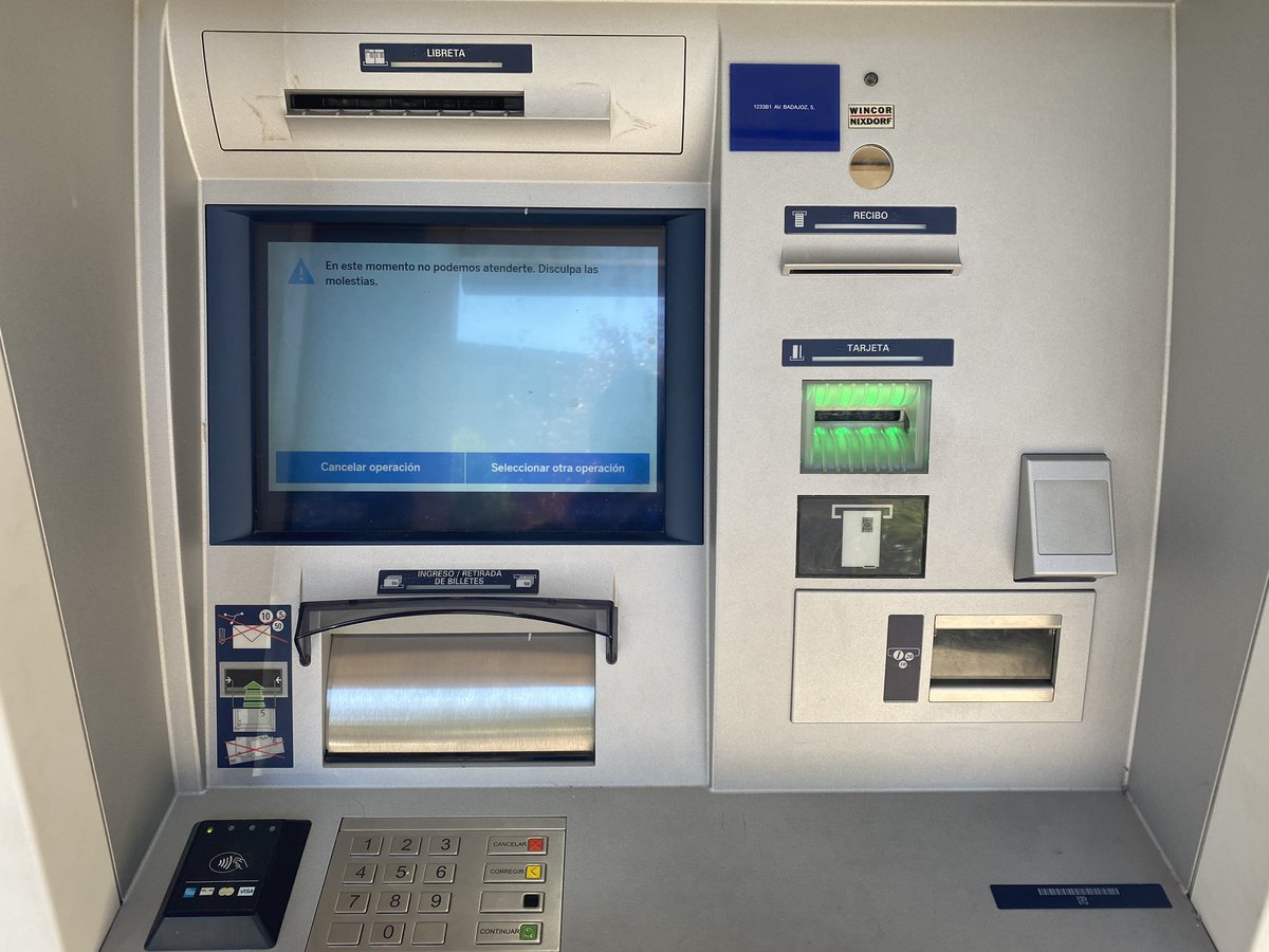 LLorgos's tweet photo. Hola @bbva . Me gustaría saber cuando vais a arreglar el cajero de Avda de Badajoz 5 en Madrid. Lleva más de un mes inoperativo. Gracias. https://t.co/ipS6a2tuiW
