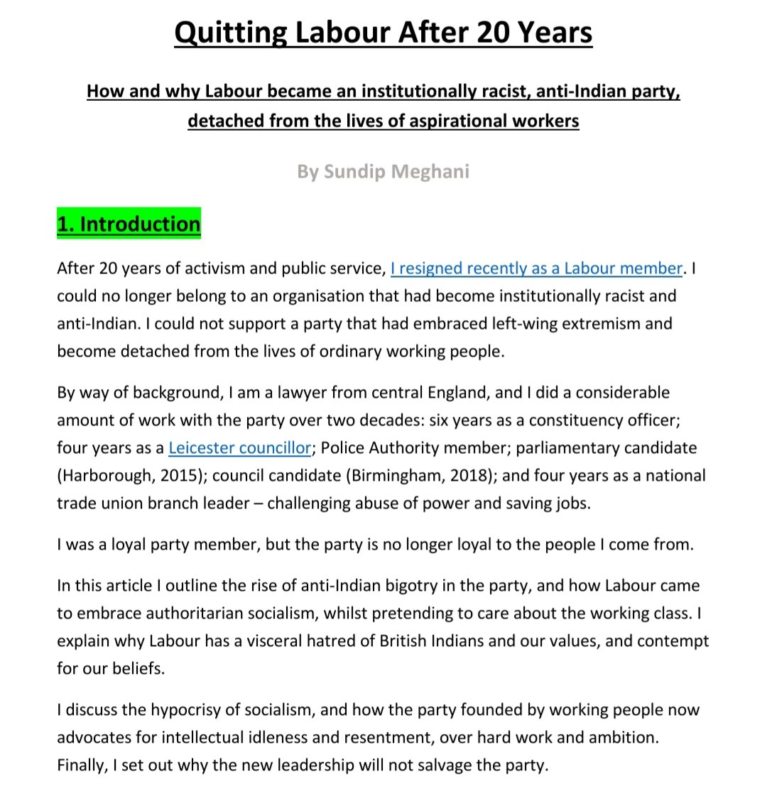 NEW: Quitting Labour After 20 Years – How and why Labour became an institutionally racist, anti-Indian party, detached from the lives of aspirational workers.1. Introduction2. Sounding the alarm3. Increased anti-Indian bigotry4. Corbynite corruption https://sundipmeghani.com/2020/08/23/quitting-labour