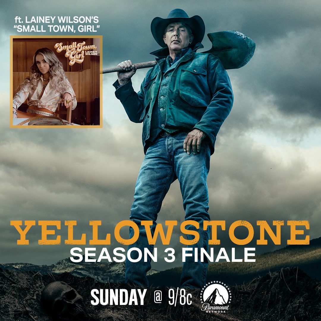 Lainey Wilson (@laineywilson) on Twitter photo Keep an ear out for my song “Small Town, Girl” in tonight’s Season 3 #Finale of <a href="/Yellowstone/">Yellowstone</a> @ 9/8c on <a href="/paramountnet/">Paramount Network</a> & <a href="/CMT/">CMT</a> 👊🏻🤘 in the meantime, I’ll be listening to the official #Yellowstone <a href="/Spotify/">Spotify</a> playlist..check it out: open.spotify.com/playlist/37i9d… Keep an ear out for my song “Small Town, Girl” in tonight’s Season 3 #Finale of <a href="/Yellowstone/">Yellowstone</a> @ 9/8c on <a href="/paramountnet/">Paramount Network</a> & <a href="/CMT/">CMT</a> 👊🏻🤘 in the meantime, I’ll be listening to the official #Yellowstone <a href="/Spotify/">Spotify</a> playlist..check it out: open.spotify.com/playlist/37i9d…