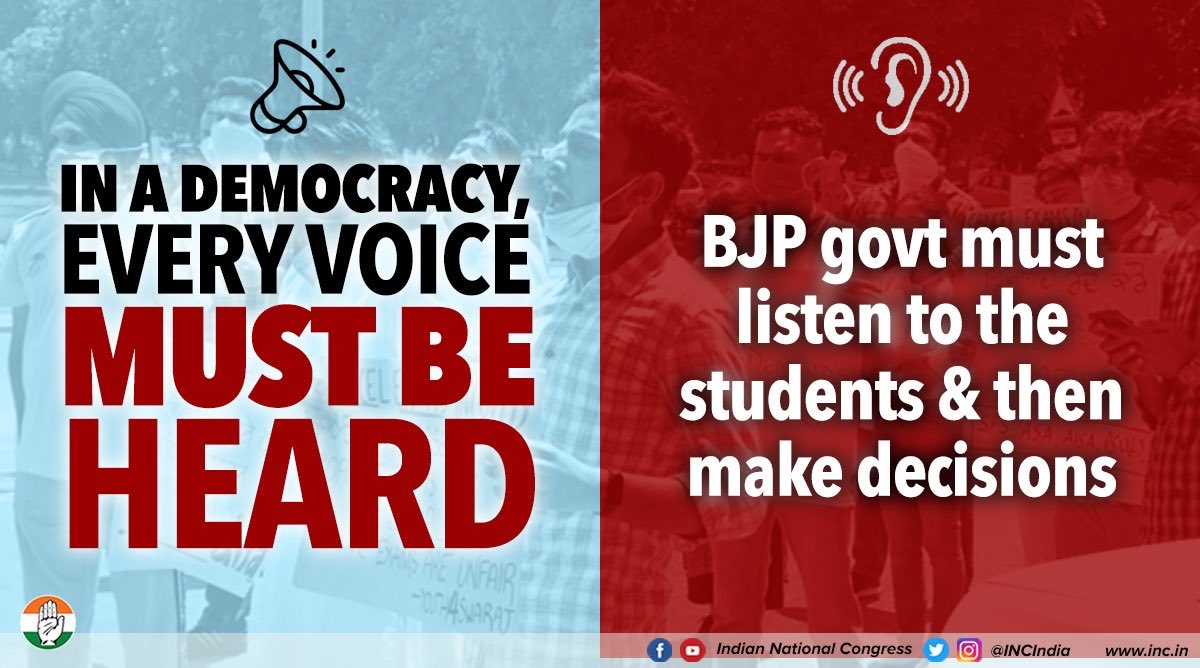 anvith_kateel's tweet photo. In a democracy, every voice must be heard,

BJP govt must listen to the students &amp; then make decisions.

#StudentsKeMannKiBaat https://t.co/jR9fjkJIVp