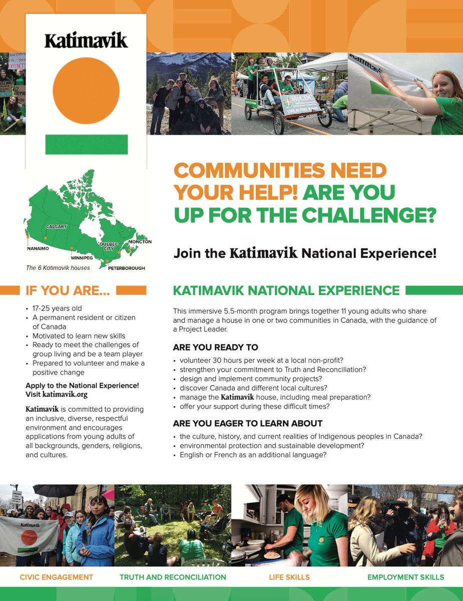 📍Early bird gets the worm!

To be considered in the first round of acceptances, apply to the Katimavik National Experience before September 20th!