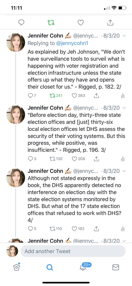 7/ As explained in the book Rigged by  @davidashimer, DHS looked at very few county & municipal election systems. Thus, it could not know if vote tallies were changed at the county or municipal level or not.