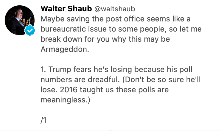 Polls are not *determinative* and nobody should be complacent because of them. But this “2016 showed polls are meaningless” ignorance-masquerading-as-savvy is dangerous. It helps those (Trump) who can only thrive in chaos; who depend upon uncertainty about the will of the people.