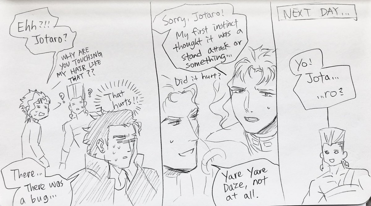 Weekend doodle about hair...
During part 3. 
Read Left➡️right 
(1/2)
#jotakak 